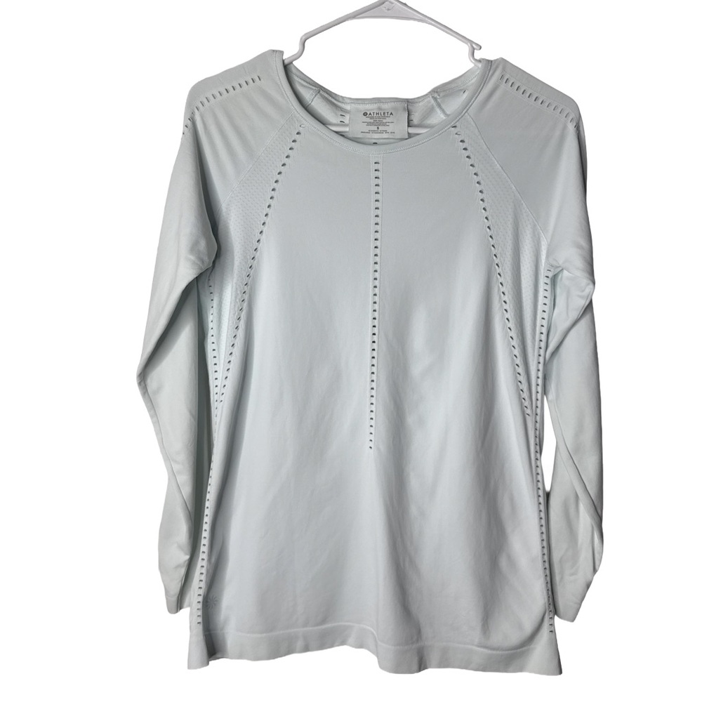 ATHLETA Foothill Seamless Long Sleeve Breathable Activewear Shirt Pale Teal Sz S